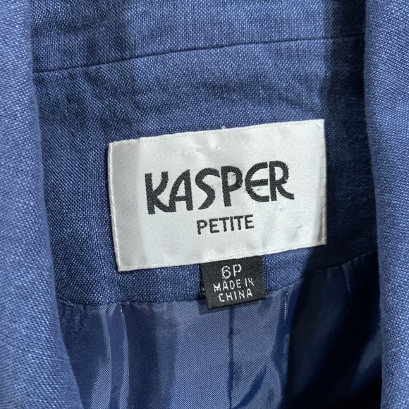 Kasper Navy Blue Floral Eyelet Linen Blazer Size 6P - Picture 8 of 8